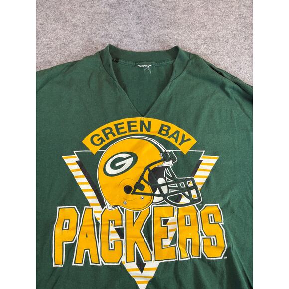 Vintage 90s Green Bay Packers Shirt Mens Small Green V Neck NFL Football Tee - Picture 2 of 6